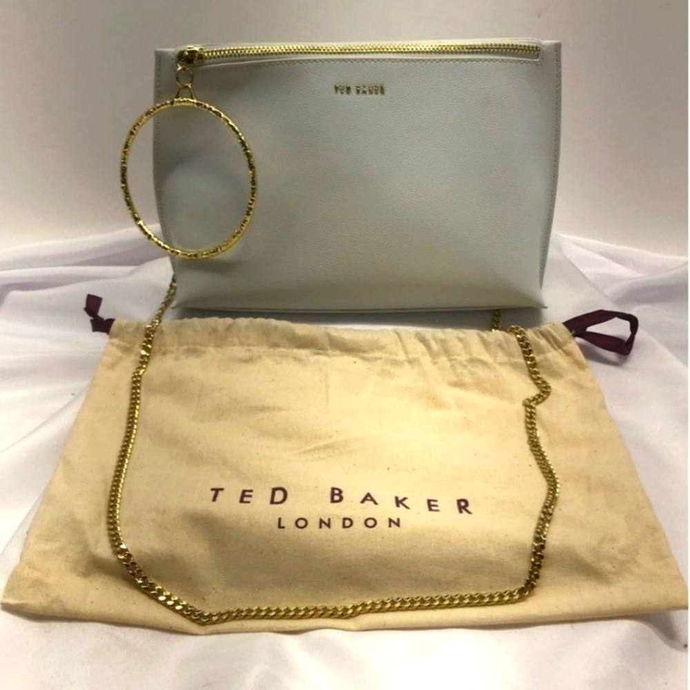 NEW Ted Baker Ingaah Designer White Leather Gold Trim Convertible Purse